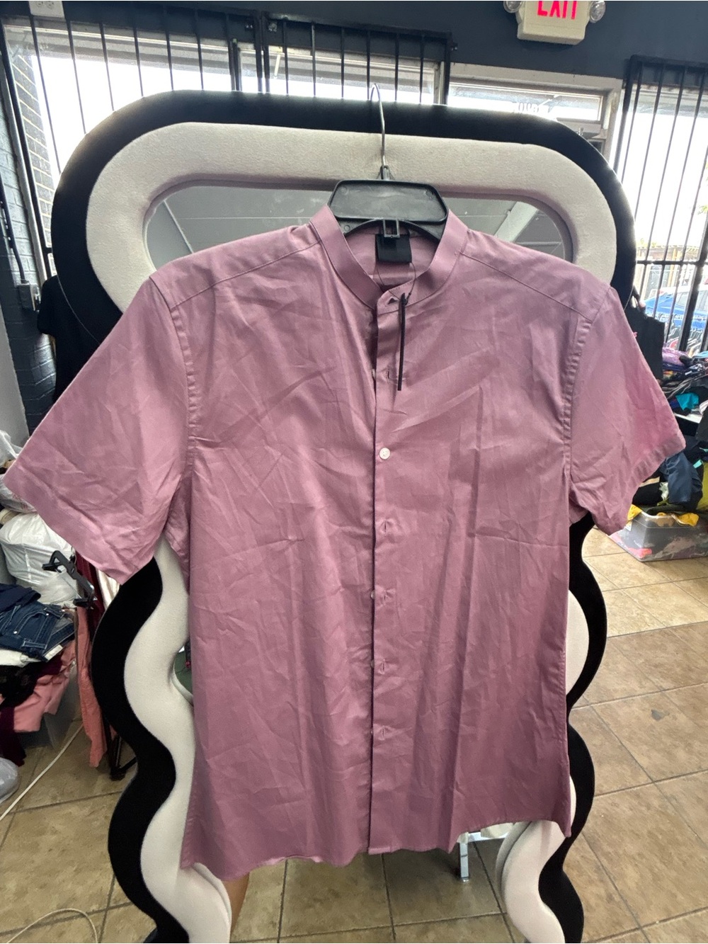 ASOS Mauve Short-Sleeve Mandarin Collar Button-Down Shirt